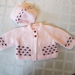 3/$39. SALE! Baby girl's New hand-knitted 2 piece set in pink and maroon.